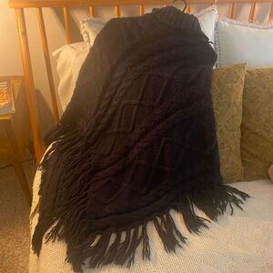 Navy blue knitted poncho, one size